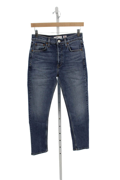 Re/Done Women Tapered Jeans Blue High Rise Cotton Blend Size 26