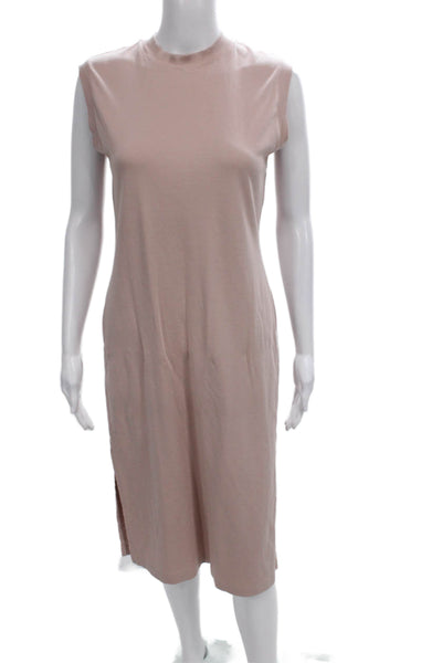 M.M. Lafleur Womens Shift Dress Pink Cotton Mock Neck Sleeveless Midi Size S