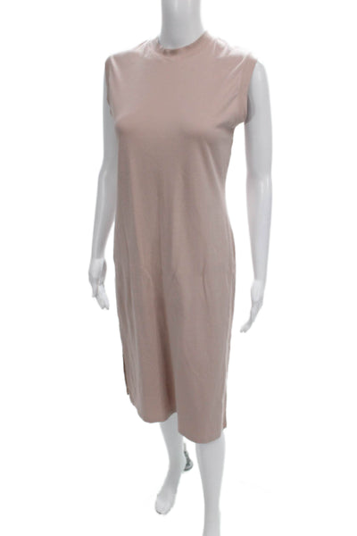 M.M. Lafleur Womens Shift Dress Pink Cotton Mock Neck Sleeveless Midi Size S