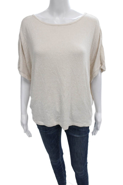 Quince Women Basic Short Sleeve Boat Neck Beige Cotton Blend T-Shirt Size M