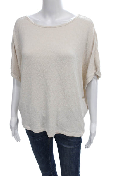 Quince Women Basic Short Sleeve Boat Neck Beige Cotton Blend T-Shirt Size M