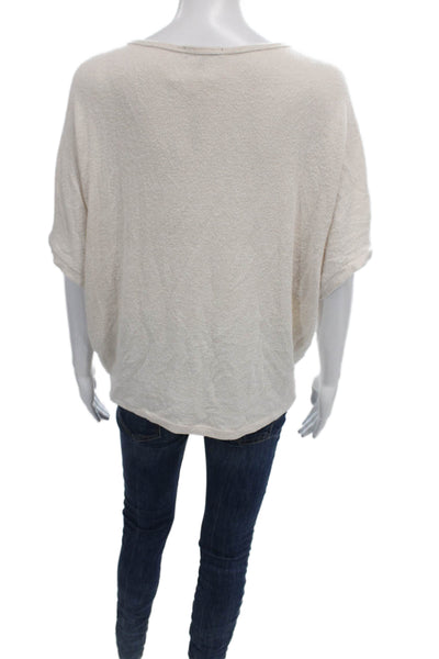 Quince Women Basic Short Sleeve Boat Neck Beige Cotton Blend T-Shirt Size M