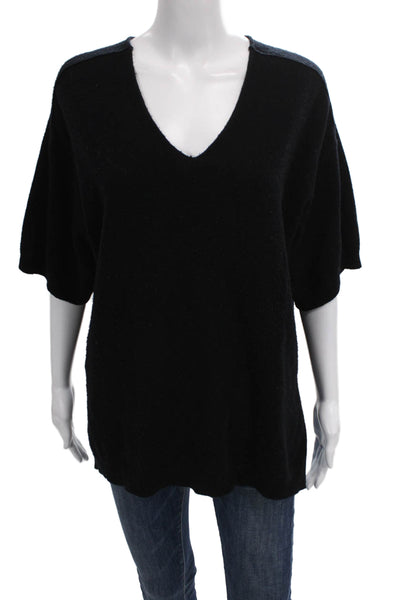 Shop Meg Women Tunic Sweater V-Neck 100% Cashmere Black Short Sleeve Size M