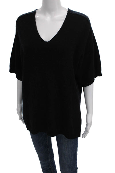 Shop Meg Women Tunic Sweater V-Neck 100% Cashmere Black Short Sleeve Size M