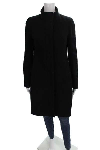 J Crew Womens Overcoat Black Button Wool Blend Size 6