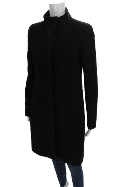 J Crew Womens Overcoat Black Button Wool Blend Size 6