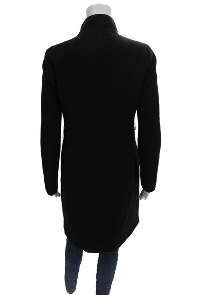 J Crew Womens Overcoat Black Button Wool Blend Size 6