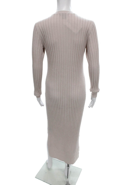 Club Monaco Women Sweater Dress Beige Wool V-Neck Long Sleeve Midi Size M