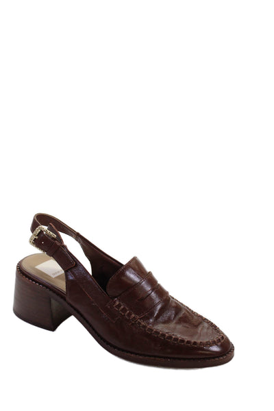 Dolce Vita Women's Leather Block Heel Slingback Sandals Brown Size 9