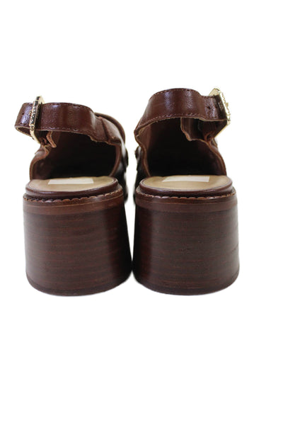 Dolce Vita Women's Leather Block Heel Slingback Sandals Brown Size 9