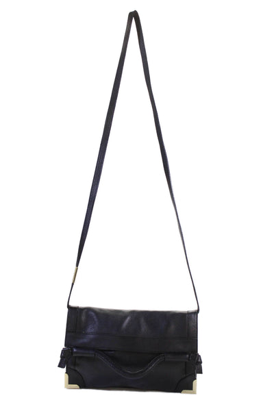 Foley + Corinna Women's Snap Closure Leather Shoulder Handbag Black