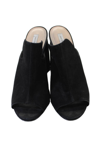 Saks Fifth Avenue Womens Open Toe Block High Heels Mules Shoes Black Size 9M