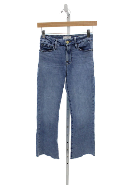 Frame Womens Cropped Jeans Blue Mid Rise Cotton Button Size 24