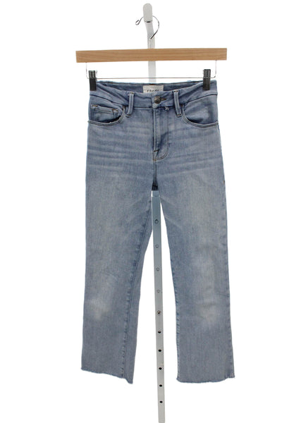 Frame Womens Cropped Blue Jeans Mid Rise Cotton Blend Button Size 24
