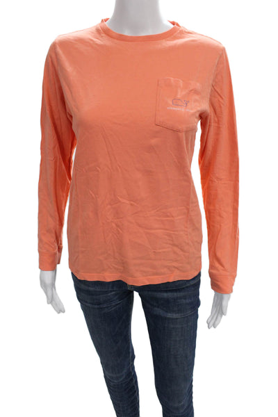 Vineyard Vines Women Basic Orange Cotton Crew Neck Long Sleeve T-Shirt Size L