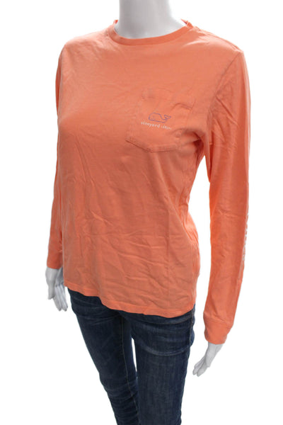 Vineyard Vines Women Basic Orange Cotton Crew Neck Long Sleeve T-Shirt Size L