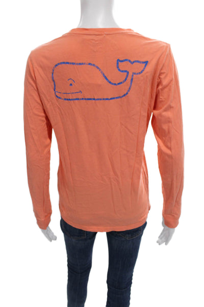 Vineyard Vines Women Basic Orange Cotton Crew Neck Long Sleeve T-Shirt Size L