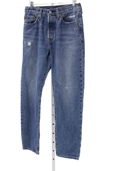 Levis Unisex Adults High Waist Straight Jeans Blue Cotton Button Size 28