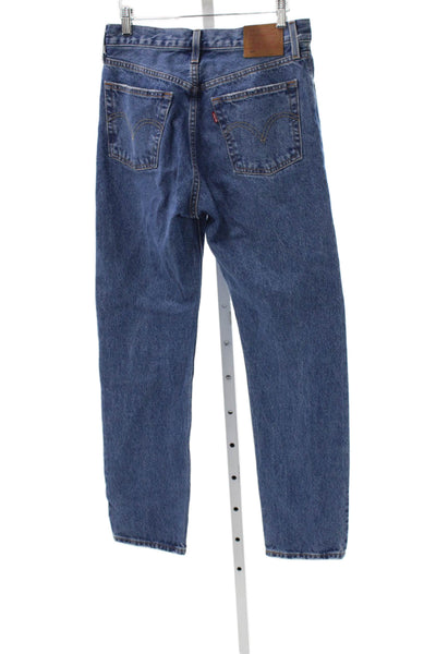 Levis Unisex Adults High Waist Straight Jeans Blue Cotton Button Size 28
