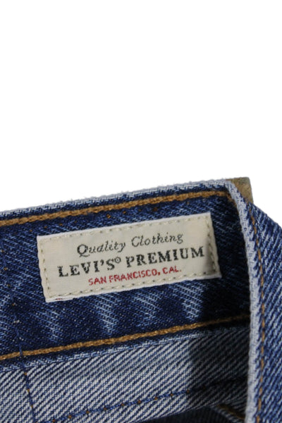 Levis Unisex Adults High Waist Straight Jeans Blue Cotton Button Size 28