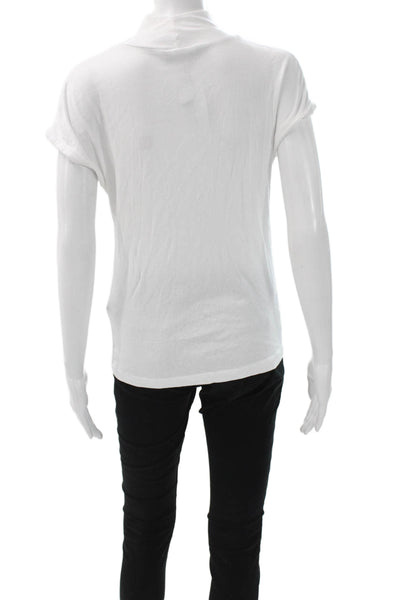 Zara Women Basic White Mock Neck T Shirt Short Sleeve Cotton Size L