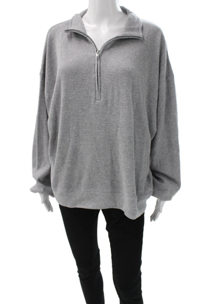 TNA Women Pullover Sweatshirt Collared Zip Waffle Knit Gray Long Sleeve Size L