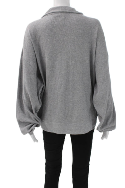 TNA Women Pullover Sweatshirt Collared Zip Waffle Knit Gray Long Sleeve Size L