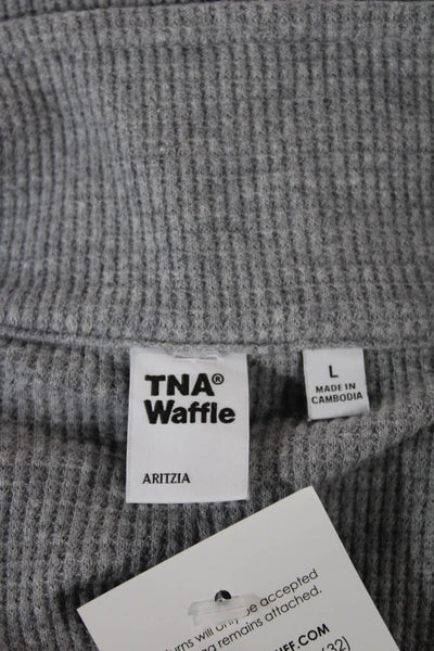 TNA Women Pullover Sweatshirt Collared Zip Waffle Knit Gray Long Sleeve Size L