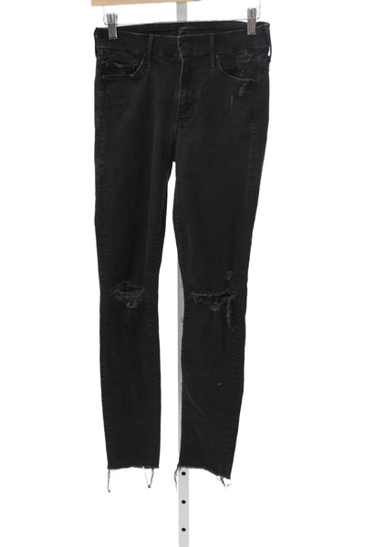 Mother Womens Skinny Black High Rise Jeans Cotton Size 24