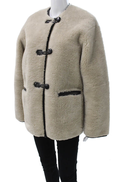 MNG Women Coat Beige Faux Shearling Toggle Size M