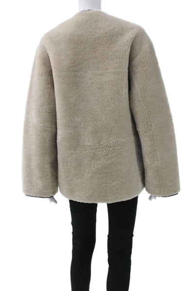 MNG Women Coat Beige Faux Shearling Toggle Size M