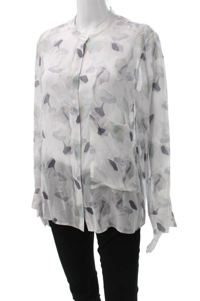 Theory Womens Silk Blend Collared Geometric Longsleeve Blouse Multi Size M