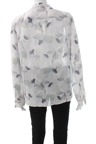 Theory Womens Silk Blend Collared Geometric Longsleeve Blouse Multi Size M