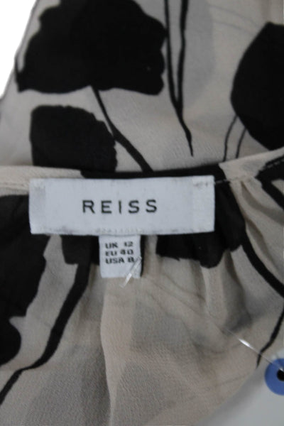 Reiss Women Silk Floral V-Neck Long Sleeve Blouse Pullover Beige Size 8