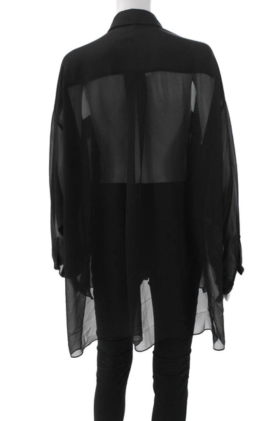 Reiss Women Collared Black Tunic Long Sleeve Button Polyester Size 8