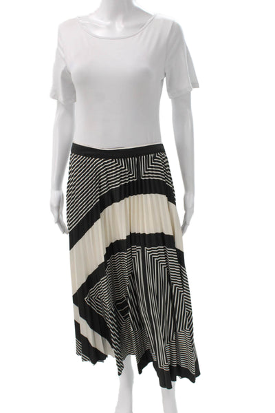 Reiss Women Black Pleated Long Skirt Geometric Polyester Size 8