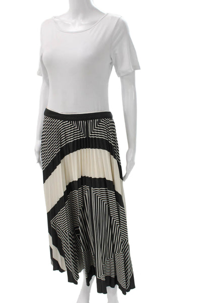 Reiss Women Black Pleated Long Skirt Geometric Polyester Size 8