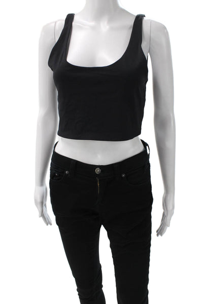 Babaton Womens Cropped Tank Top Black Nylon Scoop Neck Sleeveless Size L