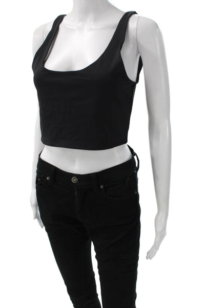 Babaton Womens Cropped Tank Top Black Nylon Scoop Neck Sleeveless Size L