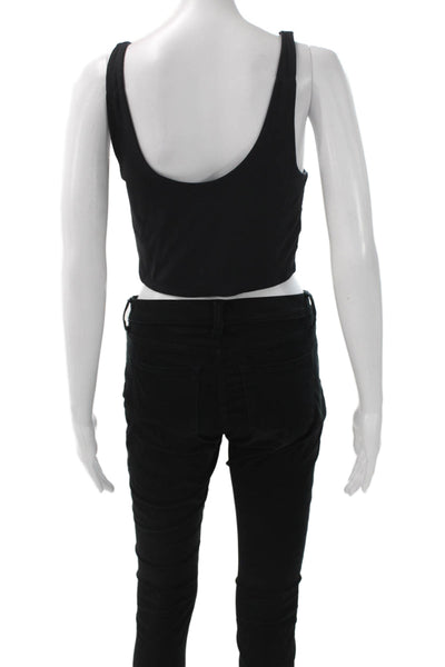 Babaton Womens Cropped Tank Top Black Nylon Scoop Neck Sleeveless Size L