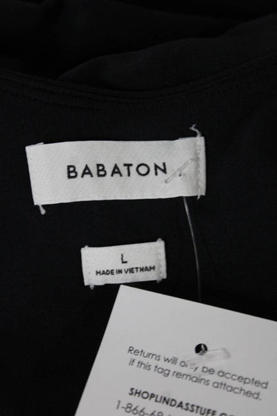 Babaton Womens Cropped Tank Top Black Nylon Scoop Neck Sleeveless Size L