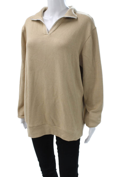 Muze Women Beige Wool Blend Collared Zip Pullover Sweatshirt Size XL