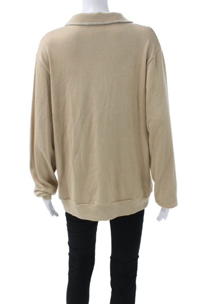 Muze Women Beige Wool Blend Collared Zip Pullover Sweatshirt Size XL
