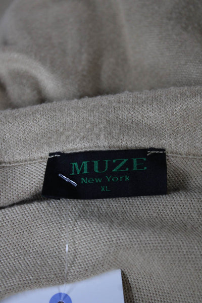 Muze Women Beige Wool Blend Collared Zip Pullover Sweatshirt Size XL