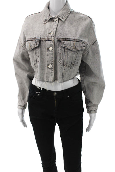 Zara Womens Gray Denim Basic Jacket Long Sleeve Button Front Size M