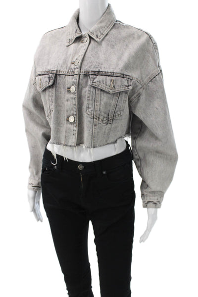 Zara Womens Gray Denim Basic Jacket Long Sleeve Button Front Size M
