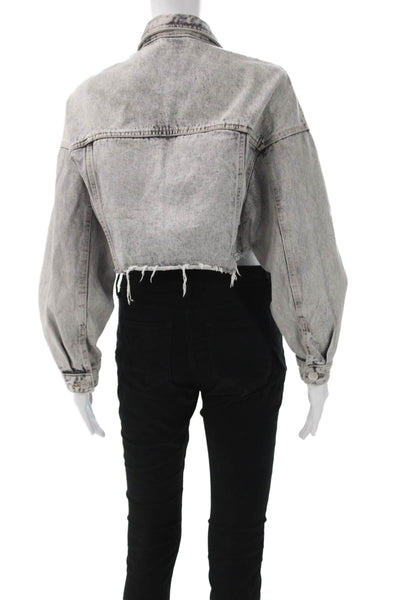 Zara Womens Gray Denim Basic Jacket Long Sleeve Button Front Size M