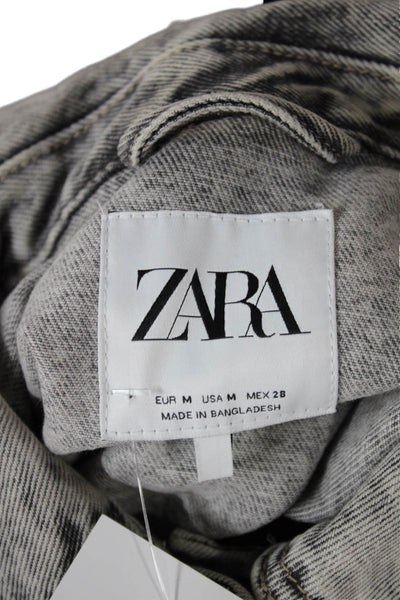 Zara Womens Gray Denim Basic Jacket Long Sleeve Button Front Size M