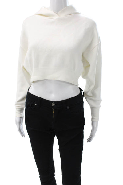 Zara Women Pullover Hoodie White Cotton Blend Long Sleeve Size S