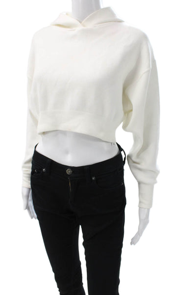 Zara Women Pullover Hoodie White Cotton Blend Long Sleeve Size S